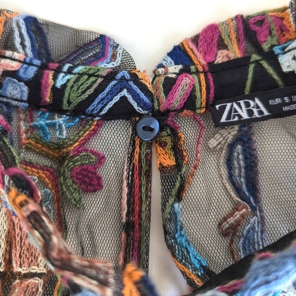 Zara Embroidered Mesh Sheer Midi Dress Hi-Lo Hem Long Sleeve with Slip Dress- S - Picture 10 of 16